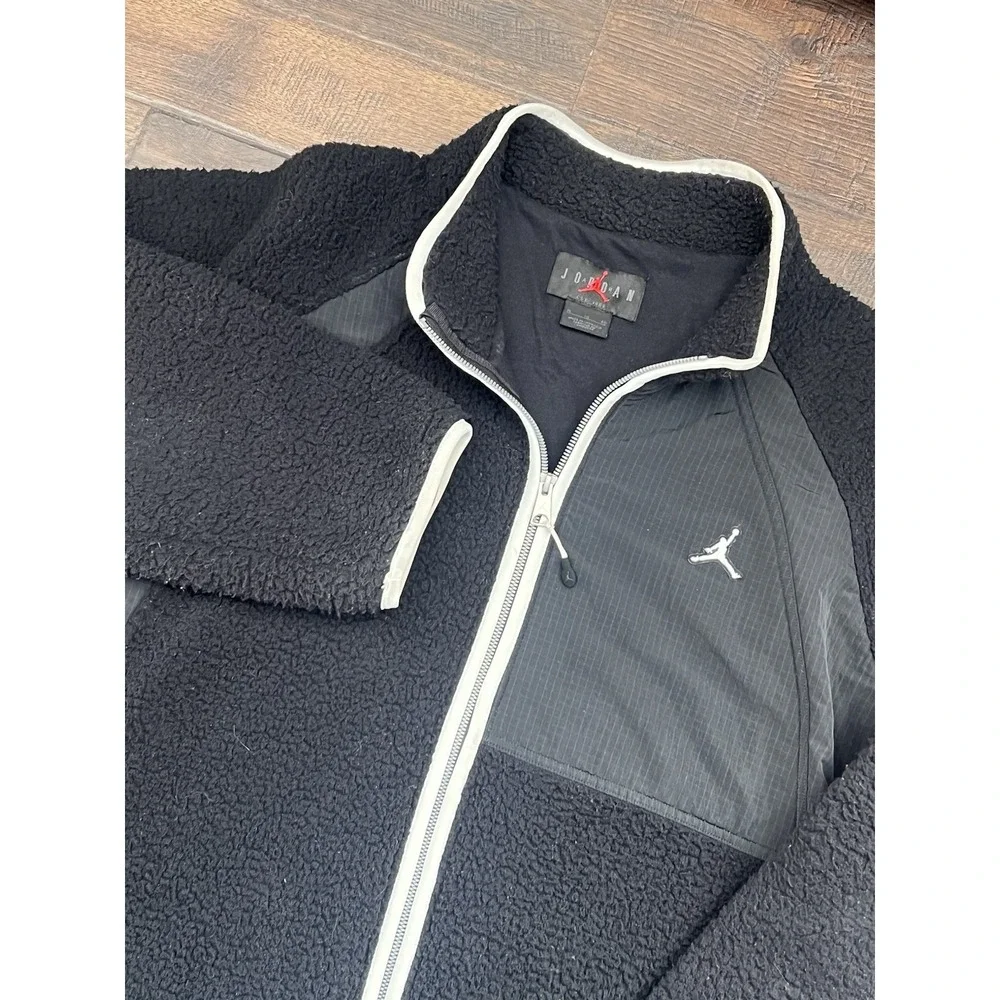 Air Jordan Essentials Men's Full Zip Winter Black Sherpa Fleece Jacket Sz XL Y2K